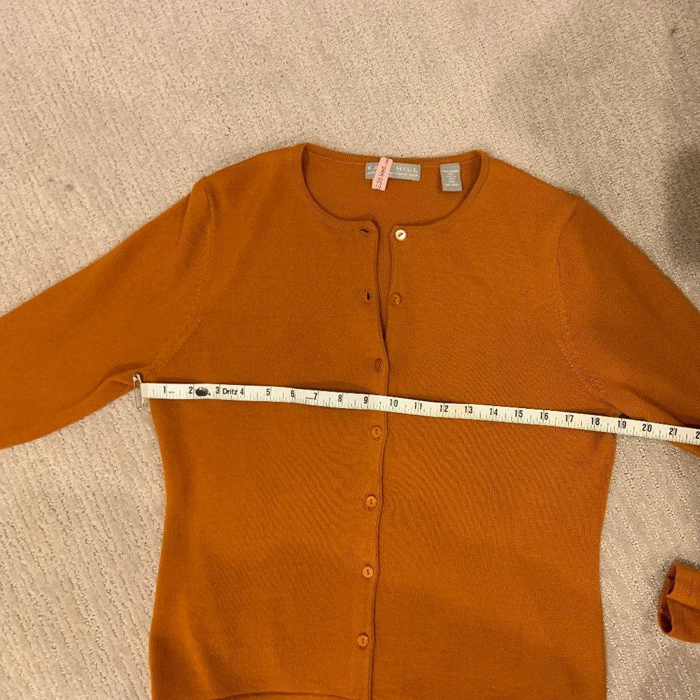 Kate Hill Merino Orange Cardigan Sweater Women PM Petite